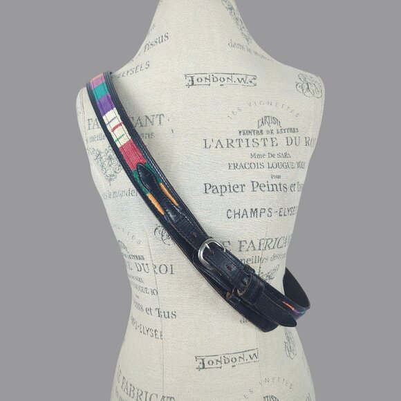 Vintage Other - Vintage Western Textile Belt X Large Black Leather